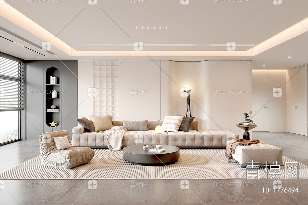 家居客厅 茶几 落地灯 组合沙发 极简客厅3D模型下载【ID:1776494】