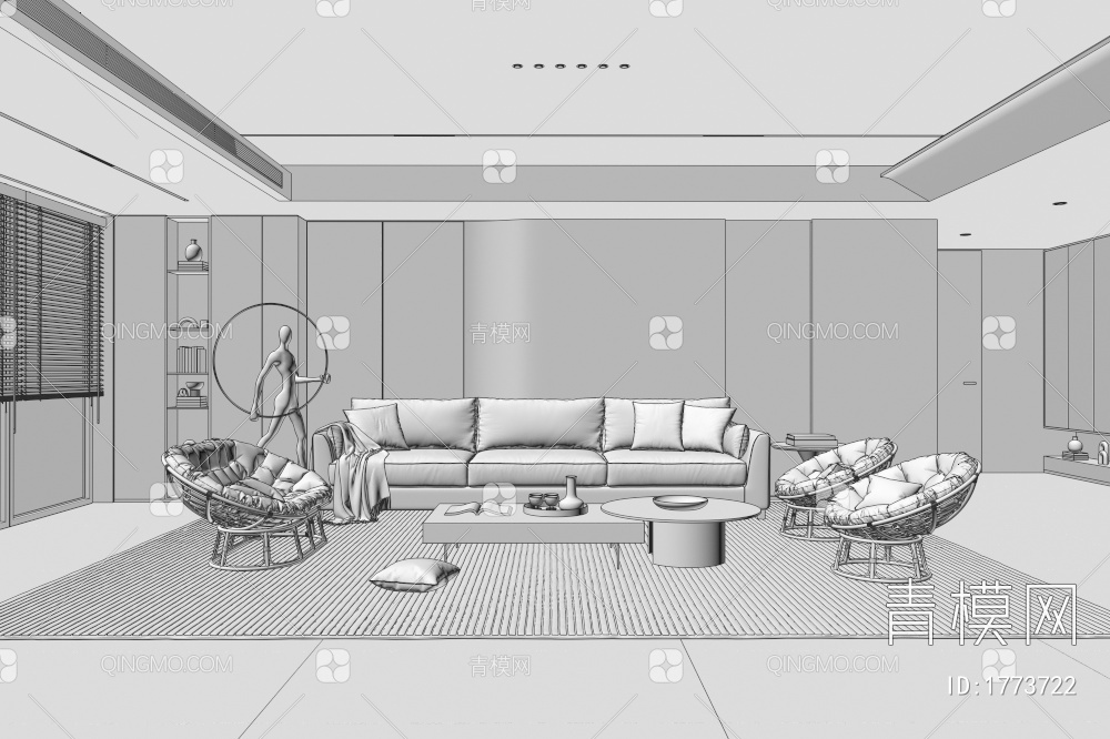 家居客厅 茶几 落地灯 组合沙发 极简客厅3D模型下载【ID:1773722】
