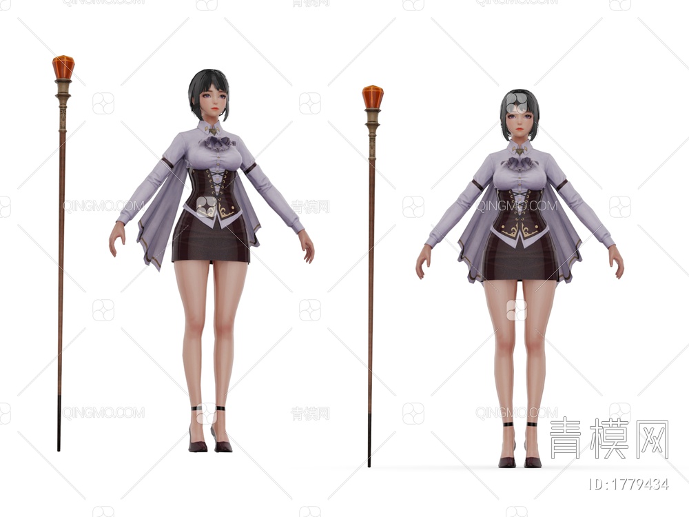 虚拟游戏角色 法杖美少女3D模型下载【ID:1779434】