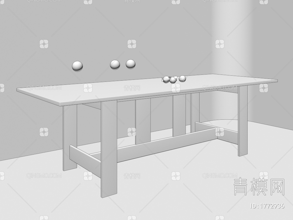 长桌，原木，餐桌，餐桌椅3D模型下载【ID:1772936】