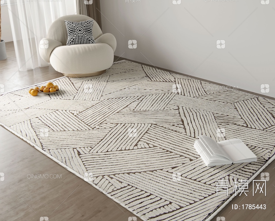 地毯 单人沙发 果盘摆件3D模型下载【ID:1785443】