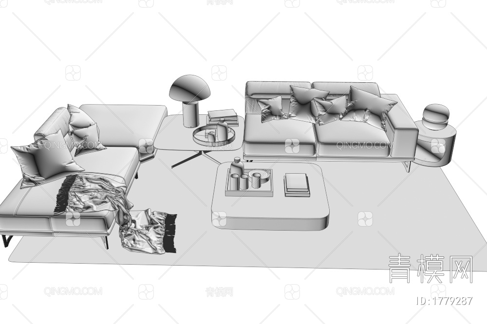 沙发茶几组合3D模型下载【ID:1779287】
