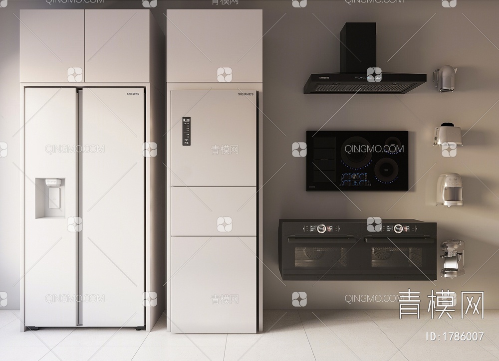 厨房电器 冰箱油烟机3D模型下载【ID:1786007】