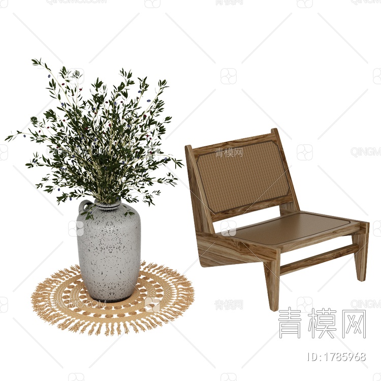 休闲藤椅与落地植物摆设3D模型下载【ID:1785968】