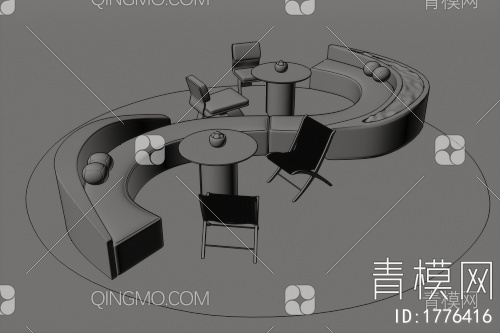 休闲区卡座沙发3D模型下载【ID:1776416】