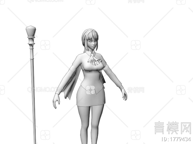虚拟游戏角色 法杖美少女3D模型下载【ID:1779434】