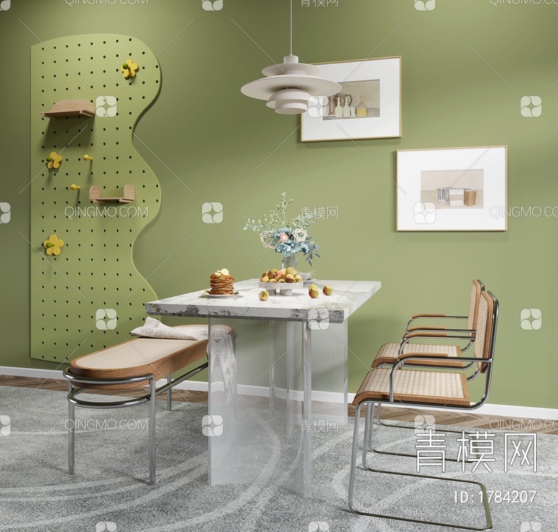 餐桌椅组合 墙饰3D模型下载【ID:1784207】