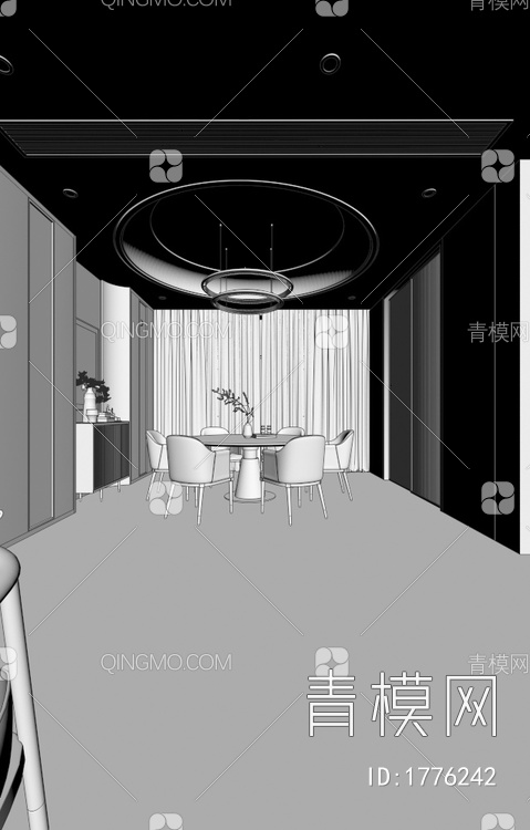 别墅客厅，餐厅，茶室，沙发，餐桌，茶桌，麻将桌3D模型下载【ID:1776242】