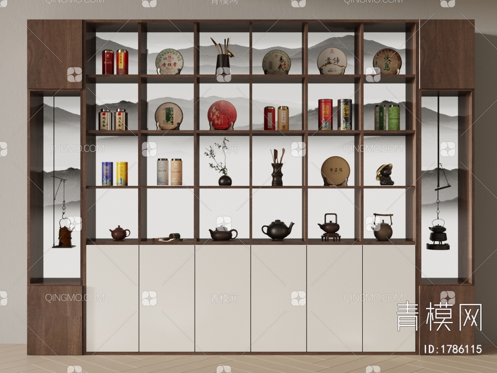 装饰柜，茶柜，茶具，茶叶3D模型下载【ID:1786115】