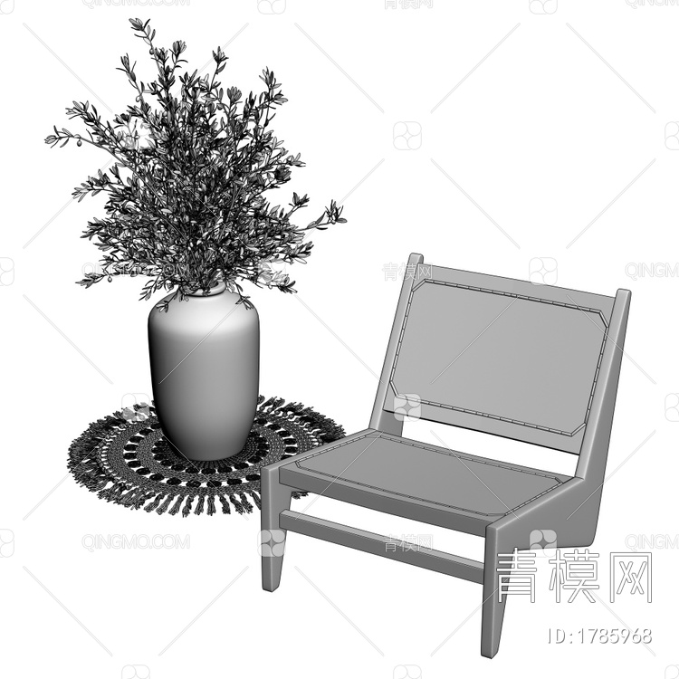 休闲藤椅与落地植物摆设3D模型下载【ID:1785968】