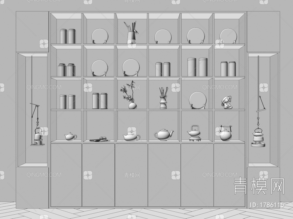 装饰柜，茶柜，茶具，茶叶3D模型下载【ID:1786115】