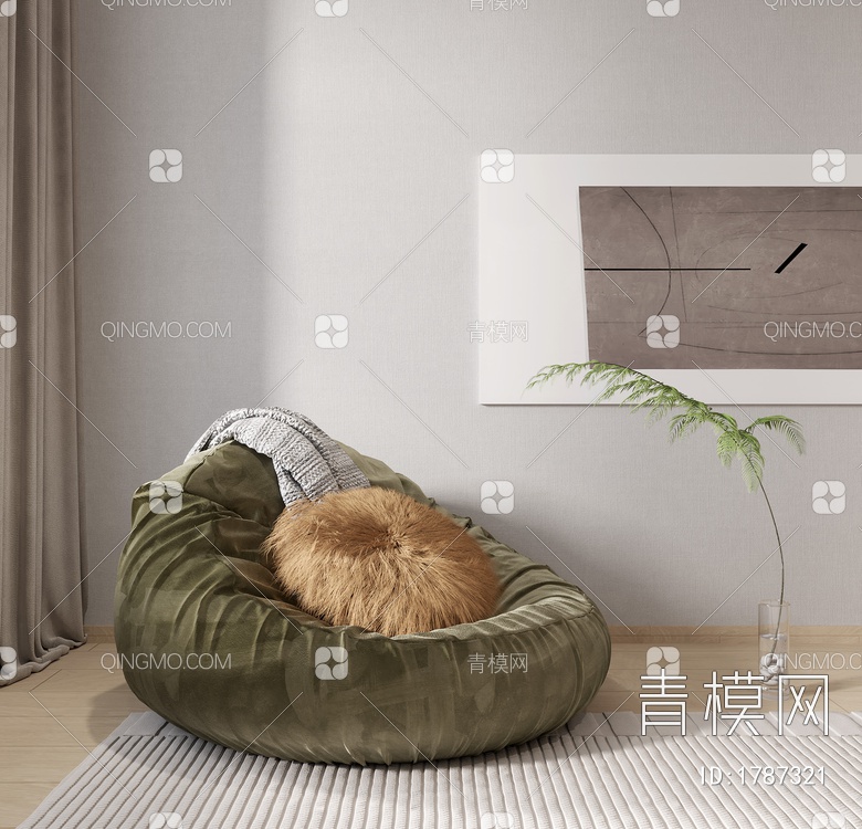 懒人沙发 绿植 挂画3D模型下载【ID:1787321】