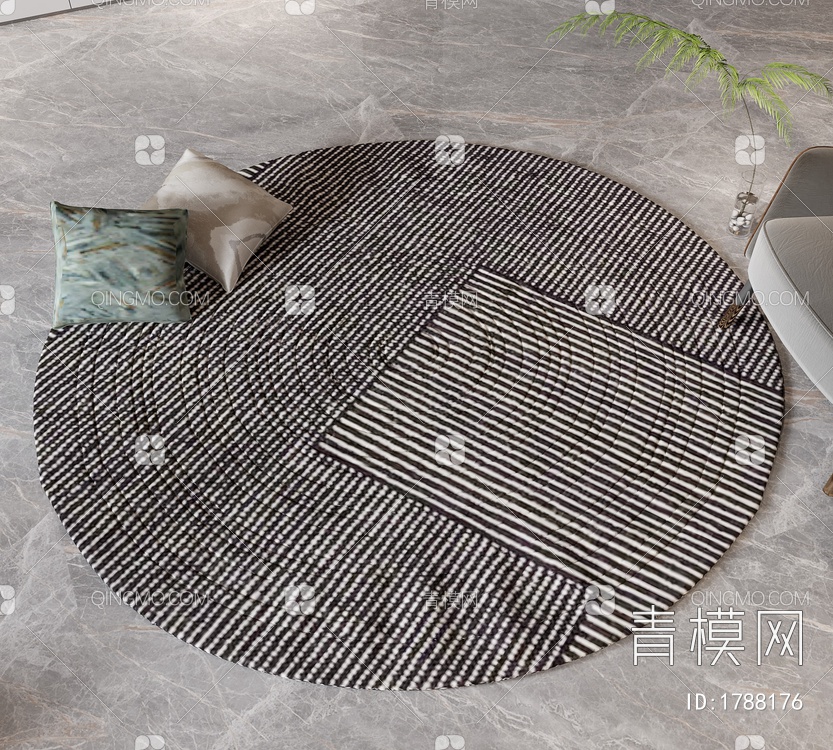 圆形地毯 抱枕3D模型下载【ID:1788176】