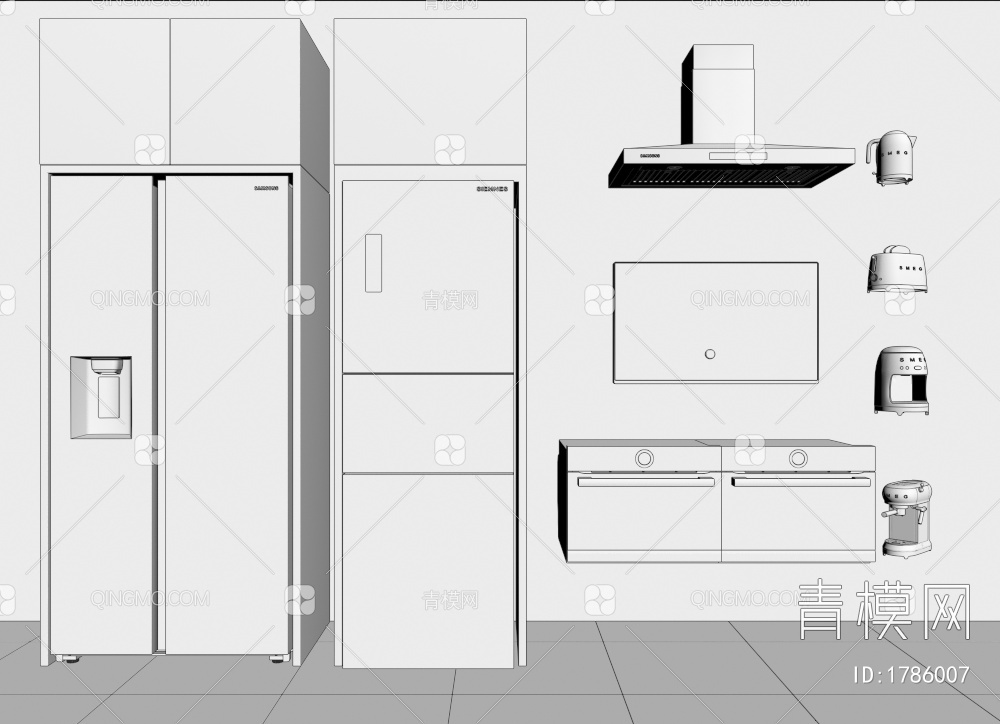 厨房电器 冰箱油烟机3D模型下载【ID:1786007】