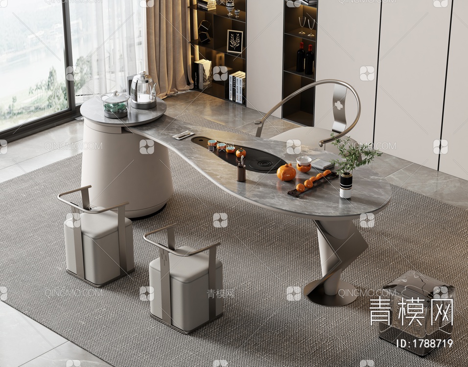 岩板茶桌椅组合3D模型下载【ID:1788719】
