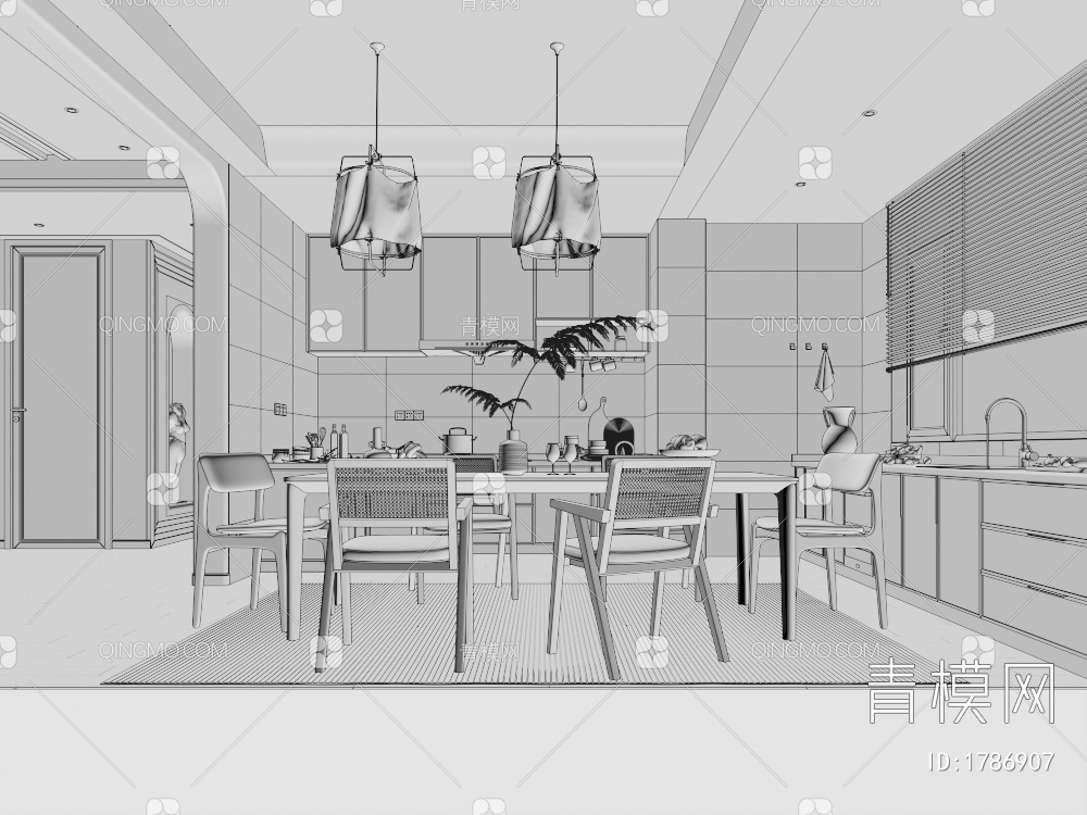厨房餐厅3D模型下载【ID:1786907】
