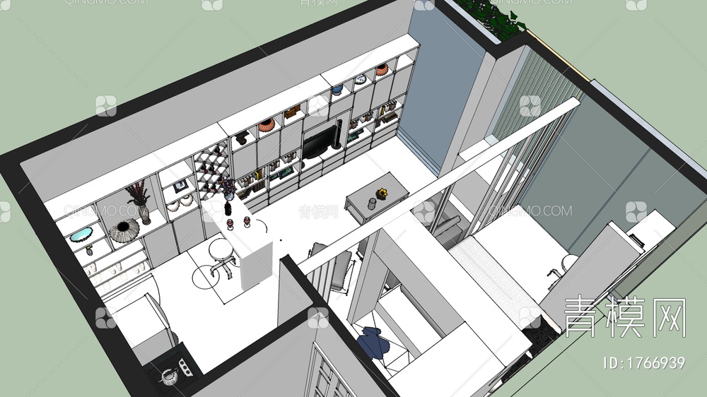 室内公寓户型38㎡SU模型下载【ID:1766939】