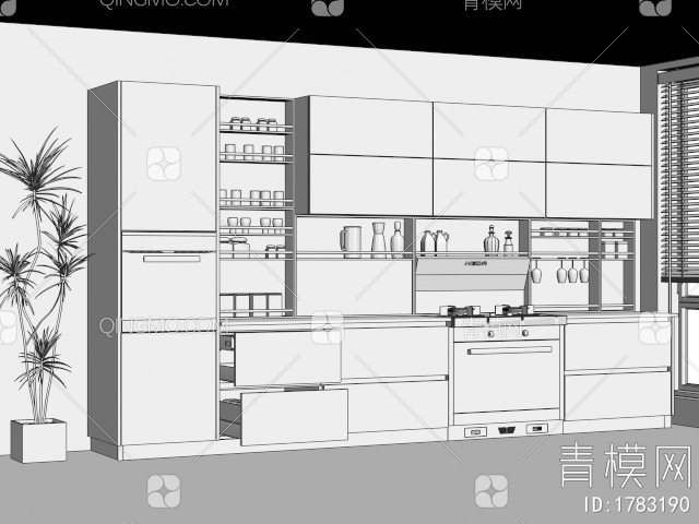 厨房橱柜组合3D模型下载【ID:1783190】