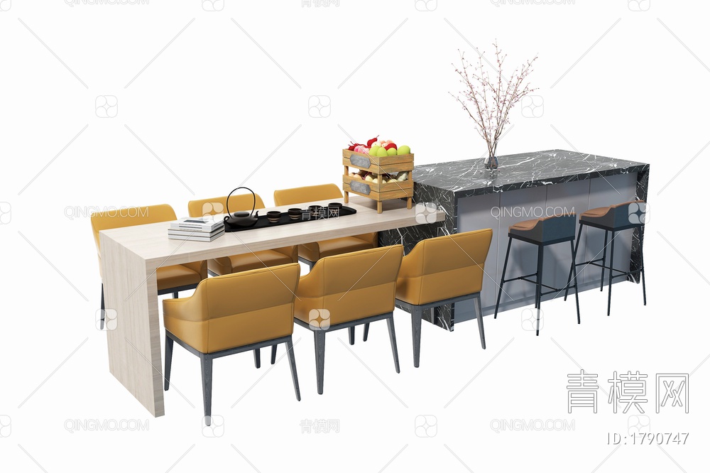吧台吧椅组合 餐桌椅3D模型下载【ID:1790747】