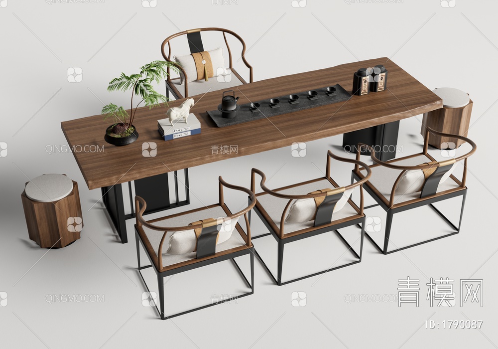 茶桌椅 茶台 茶具组合 太师椅 圈椅3D模型下载【ID:1790087】