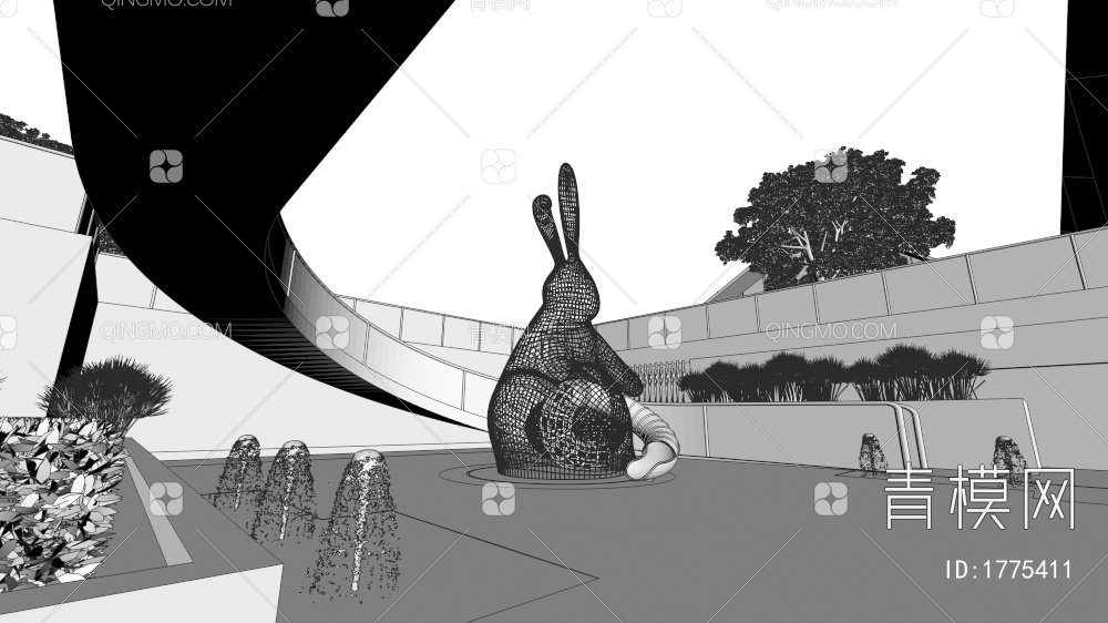 创意动物兔子雕塑3D模型下载【ID:1775411】