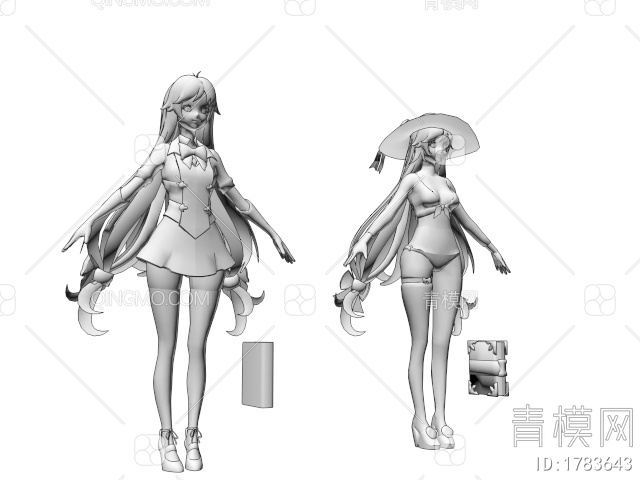 动漫角色 美少女游戏人物3D模型下载【ID:1783643】