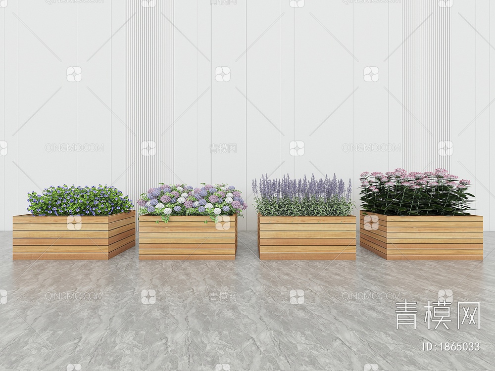 室外花箱，盆栽绿植，花坛，花卉3D模型下载【ID:1865033】