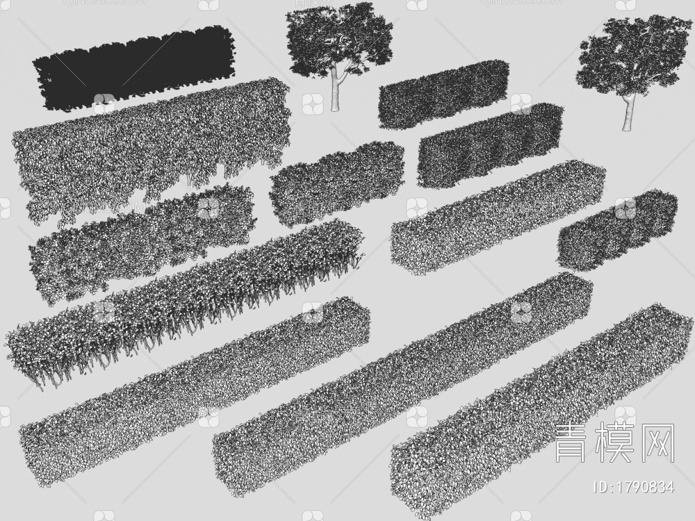 绿篱 方形灌木 方形树 方形绿篱 绿化带3D模型下载【ID:1790834】