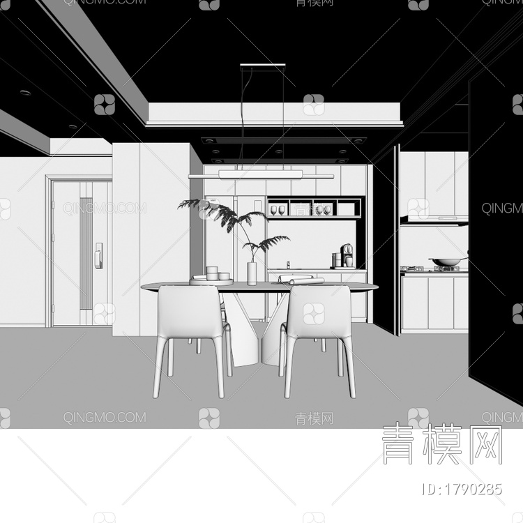 客餐厅 厨房 卫生间3D模型下载【ID:1790285】