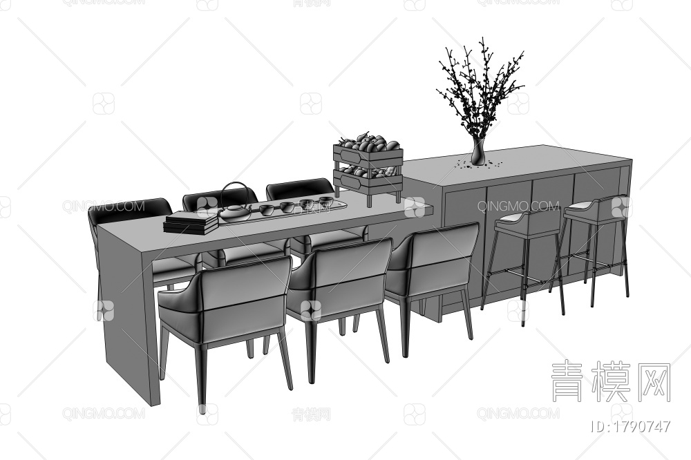 吧台吧椅组合 餐桌椅3D模型下载【ID:1790747】