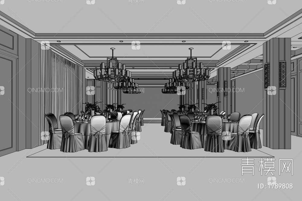 酒店宴会厅3D模型下载【ID:1789808】