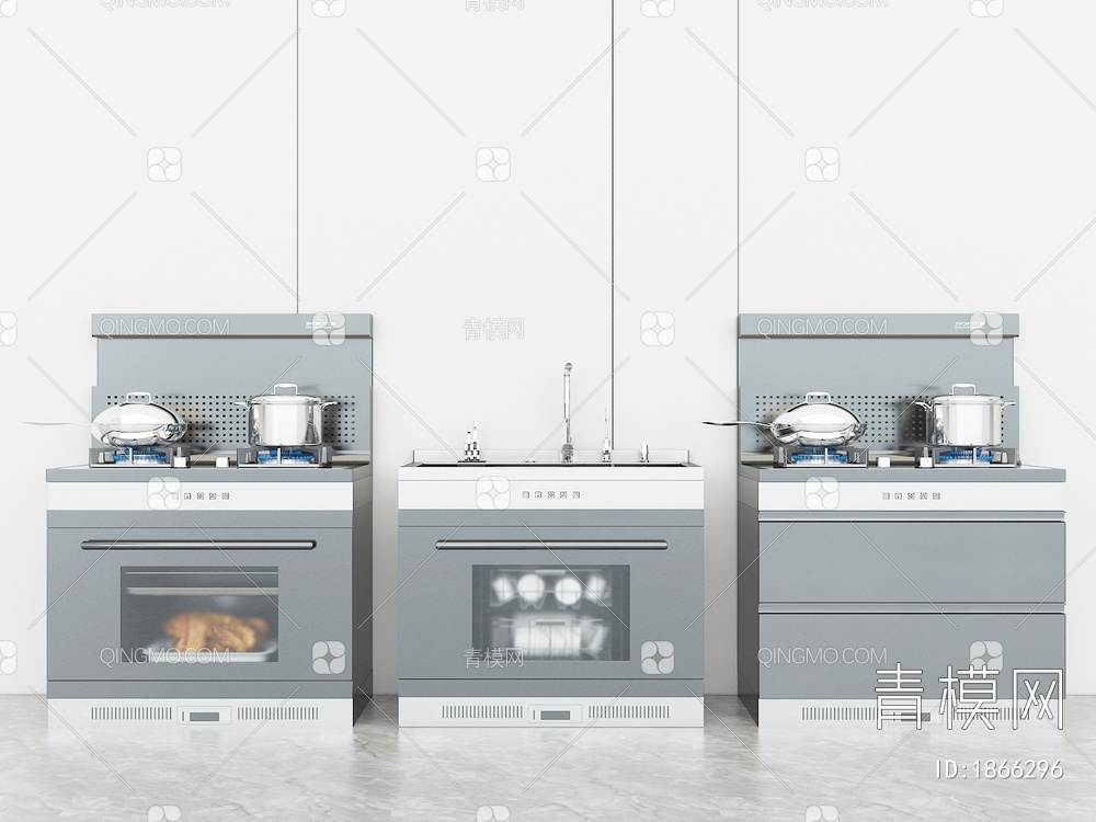厨房集成灶，燃气灶，洗碗机，厨具3D模型下载【ID:1866296】
