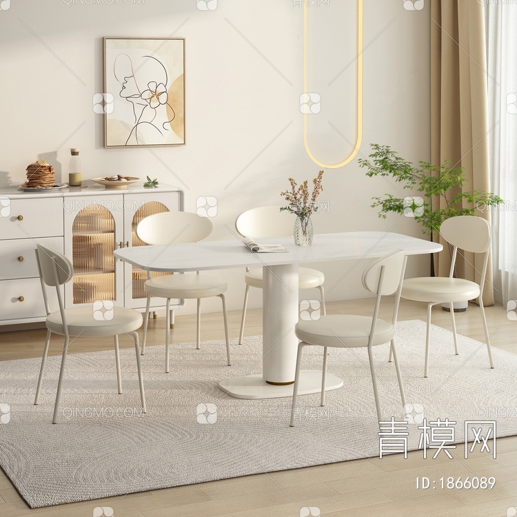 岩板餐桌椅组合3D模型下载【ID:1866089】