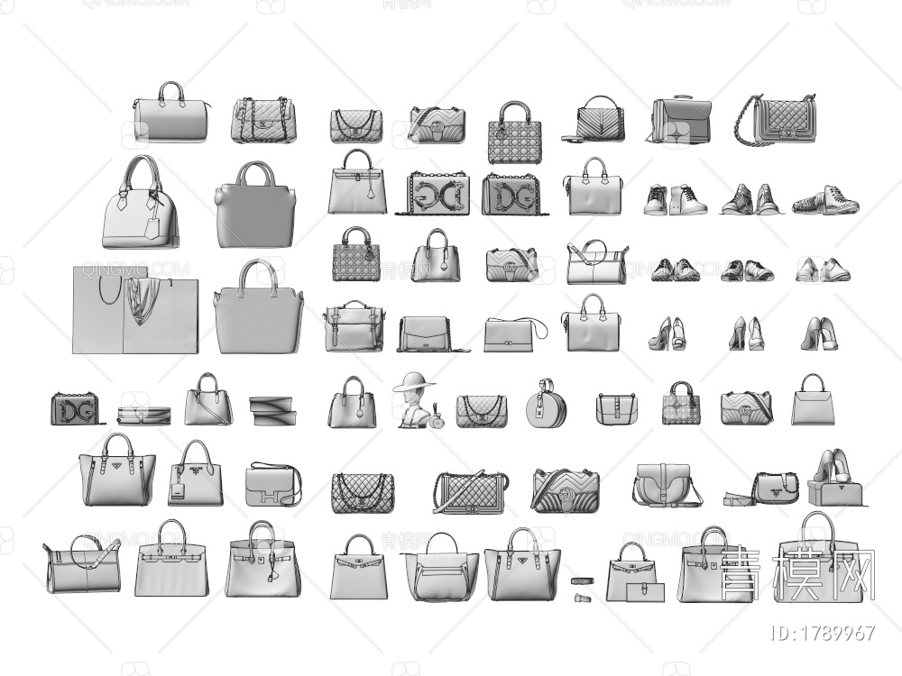 包包 手提袋，鞋子3D模型下载【ID:1789967】