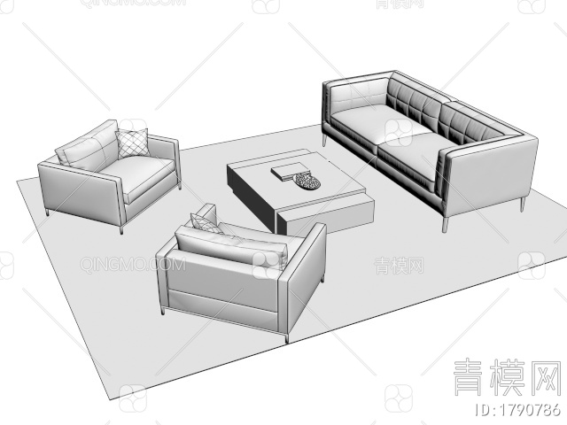 沙发茶几组合 皮革沙发3D模型下载【ID:1790786】