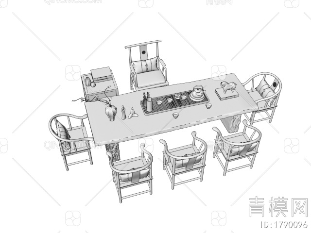 原木茶桌椅 茶台 茶具组合 太师椅3D模型下载【ID:1790096】