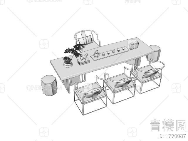 茶桌椅 茶台 茶具组合 太师椅 圈椅3D模型下载【ID:1790087】
