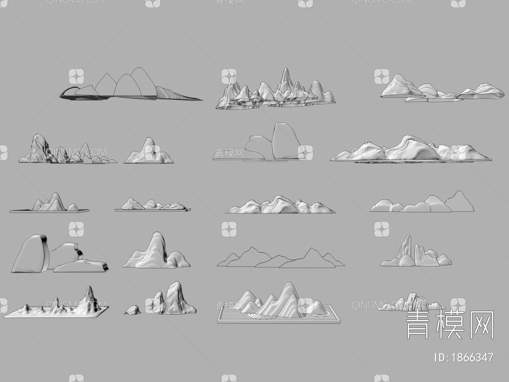 假山元素，景观石头，造景石，造景山3D模型下载【ID:1866347】