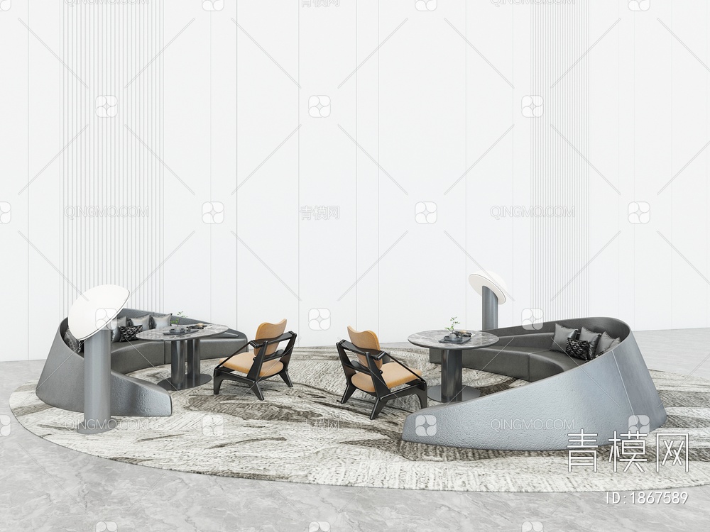大厅休闲沙发茶几组合3D模型下载【ID:1867589】