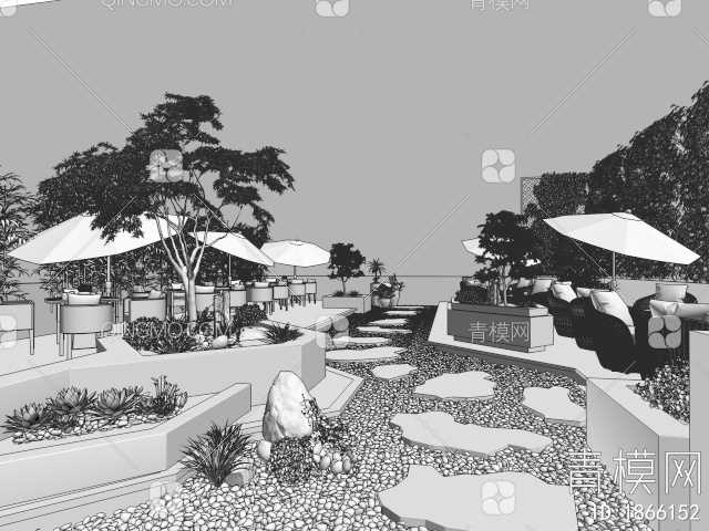 庭院景观 椅子 石子 石板3D模型下载【ID:1866152】
