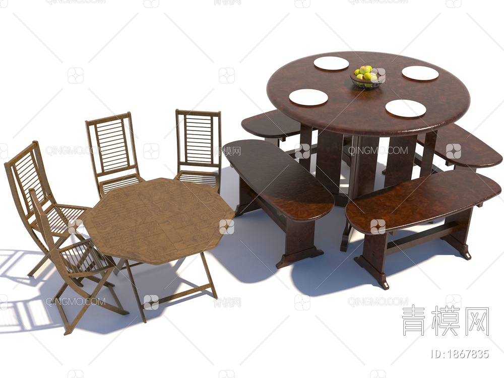 实木桌椅3D模型下载【ID:1867835】