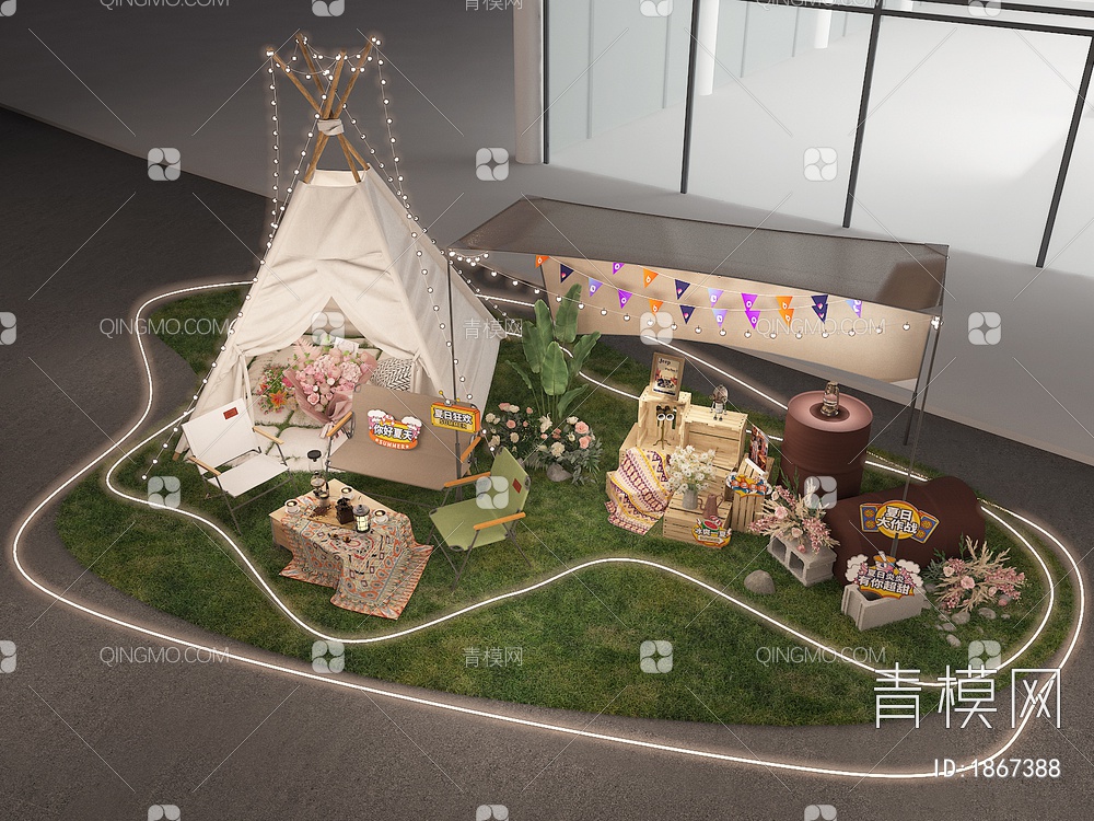 露营 帐篷 天幕 鲜花布置 商业美陈3D模型下载【ID:1867388】