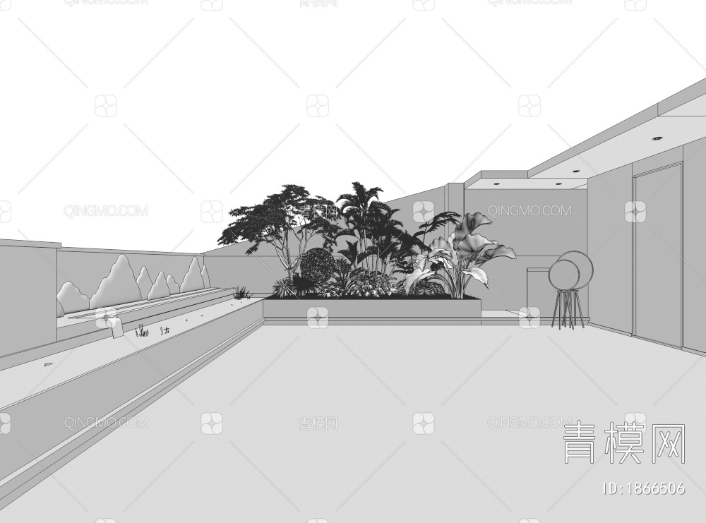 露台，阳台，花园，鱼池3D模型下载【ID:1866506】