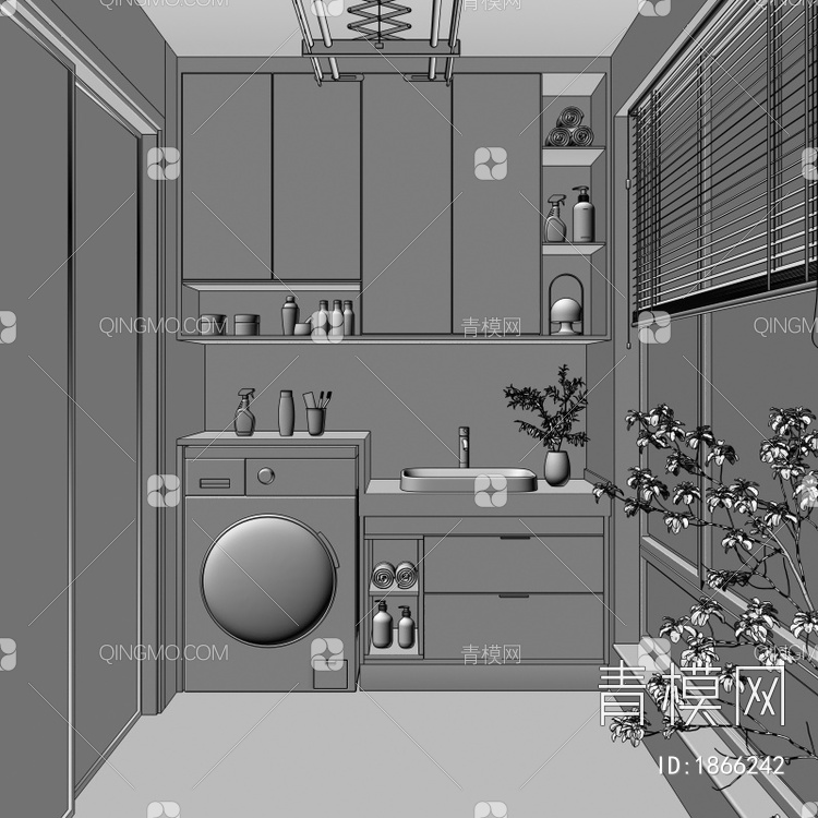 生活阳台 洗衣房3D模型下载【ID:1866242】