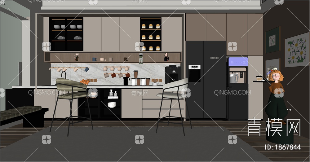办公茶水间SU模型下载【ID:1867844】