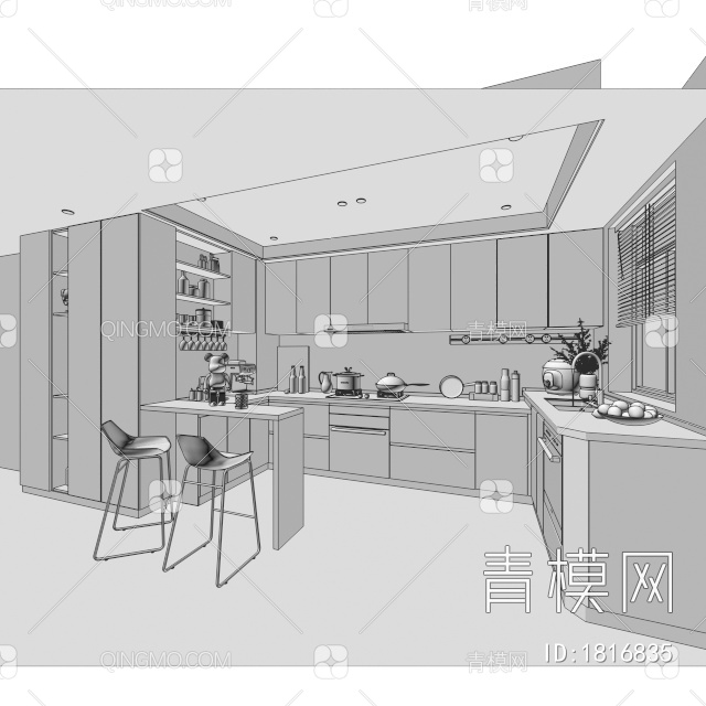开放式厨房3D模型下载【ID:1816835】