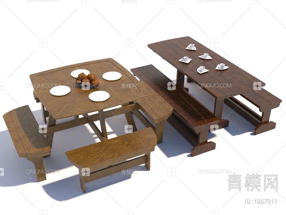 实木桌椅3D模型下载【ID:1867811】