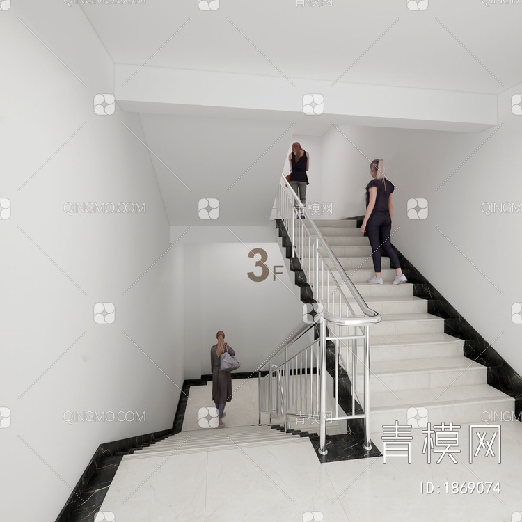 楼梯间 扶手3D模型下载【ID:1869074】