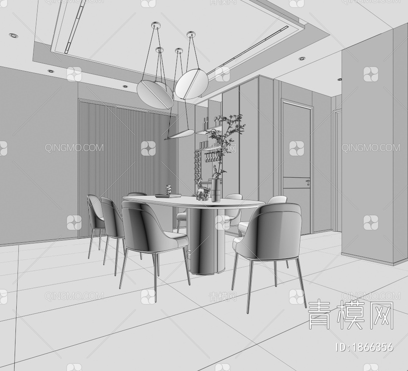 餐厅，酒柜，入户，餐桌3D模型下载【ID:1866356】