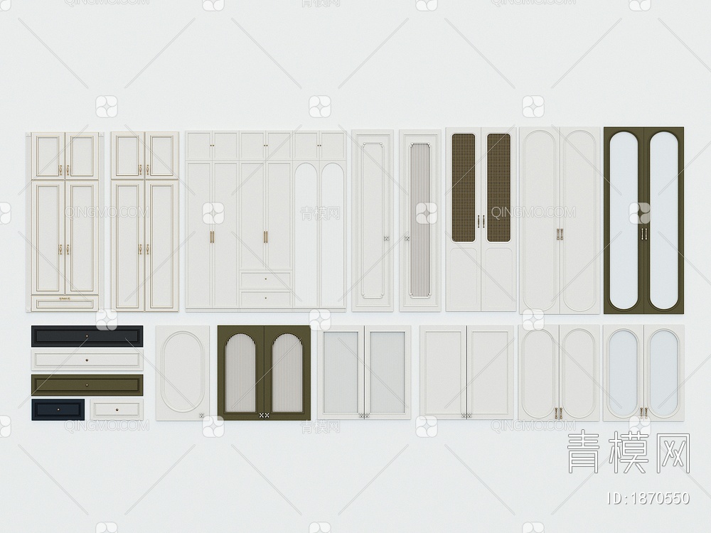 衣柜门板，柜门，玻璃柜门，抽屉门板3D模型下载【ID:1870550】